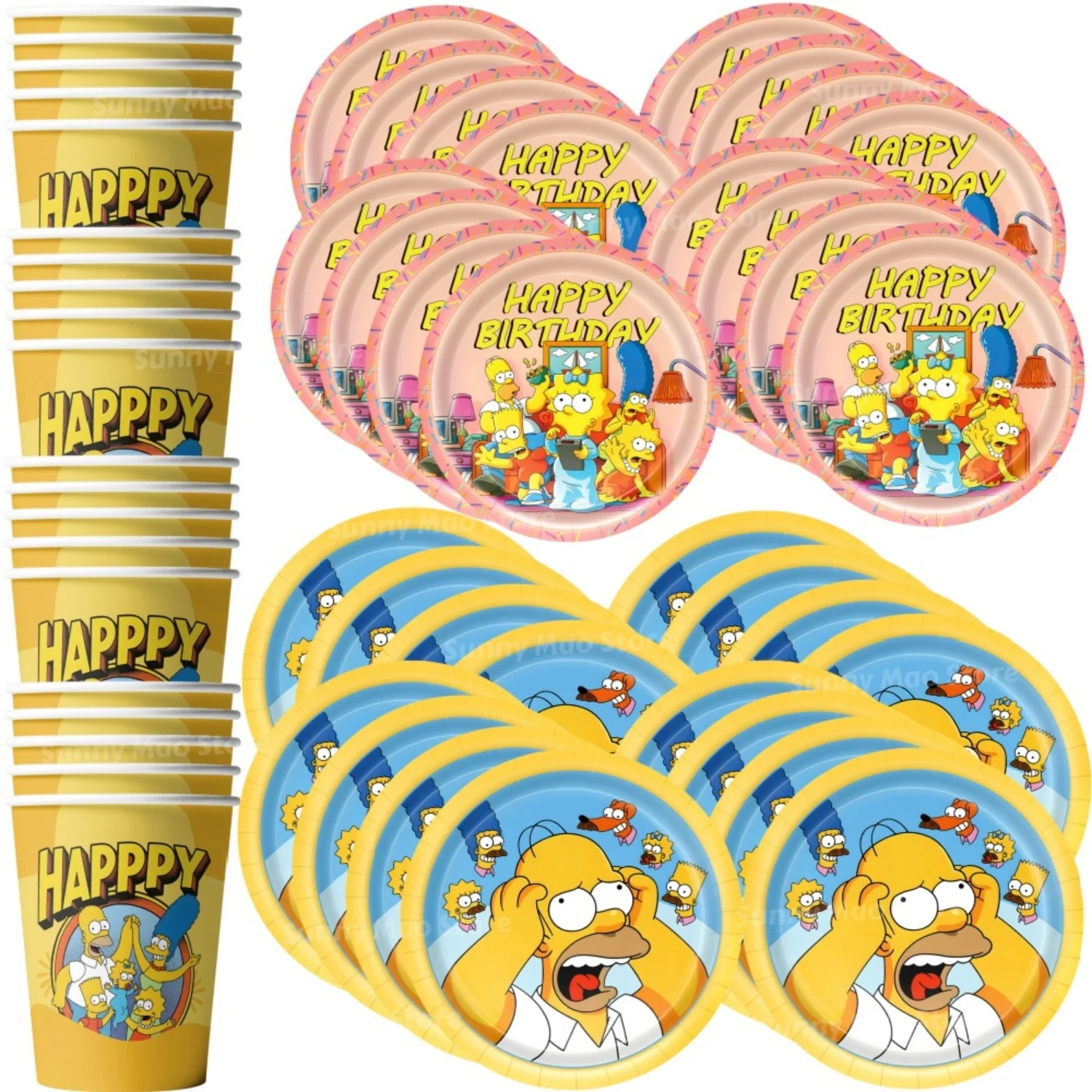 Image of Simpsonsed Geburtstagsparty-Dekorationsset Lustiges Gelbes TV-Familien-Tischgedeck Tassen Teller Zubehör Deko-Set für Babyparty Kinder