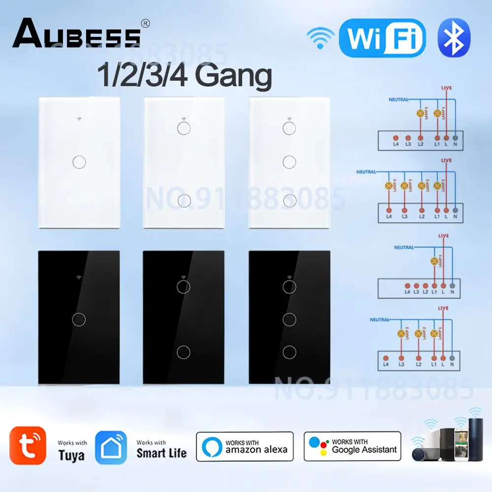 

Умный выключатель Tuya WiFi RF433, 220 В, 1/2/3/4 клавиши, с нулевым проводом