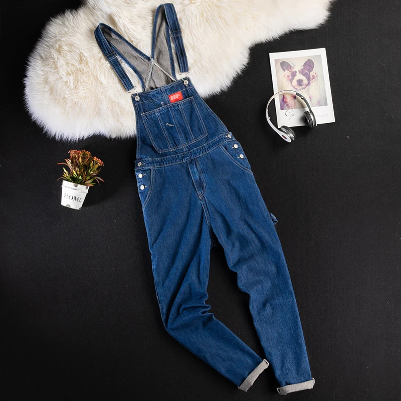 

Trendy Denim Overalls Men's Retro Straight Loose Couple Lazy Strap Pants Youthful Sle Casual Wear All Seasons