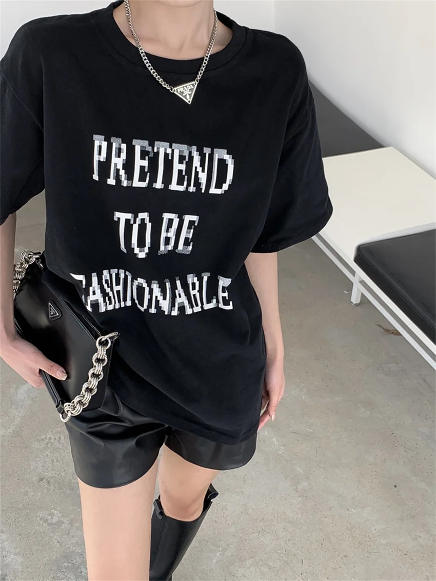 PLAMTEE Women Casual Tees Half Sleeve Daily Cotton Printed Letter High Street 2024 New Loose Spring Chic All Match T-Shirts