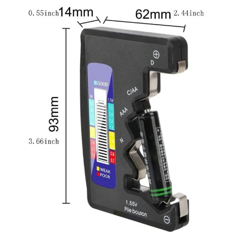 Tester poziomu baterii Przenośny wskaźnik pojemności baterii Kompaktowy rozmiar Cyfrowy wyświetlacz litowy Miernik napięcia baterii Srebrny Czarny