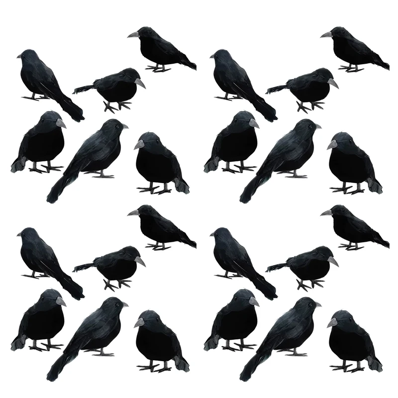 6-18Pcs Halloween Crow Decors Fake Crow Decors Artificial Crows Black Feather Crows Lifelike Ravens Halloween Party Decoration