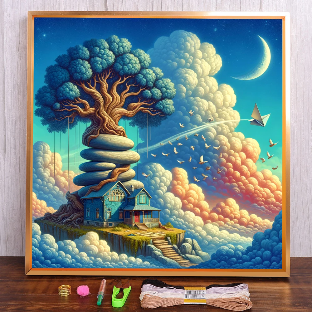 

Fantasy Landscape Printed Canvas 11CT Cross Stitch Kit DIY Embroidery Needlework Knitting Craft Hobby Package Needle For Adults