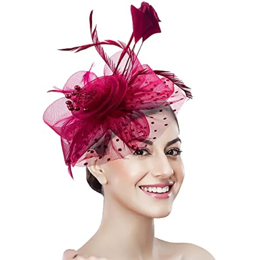Fascinator Tea Party Hat Women 20s 50s Wedding Cocktail Flower Mesh Feathers Hair Clip for Carnival Halloween