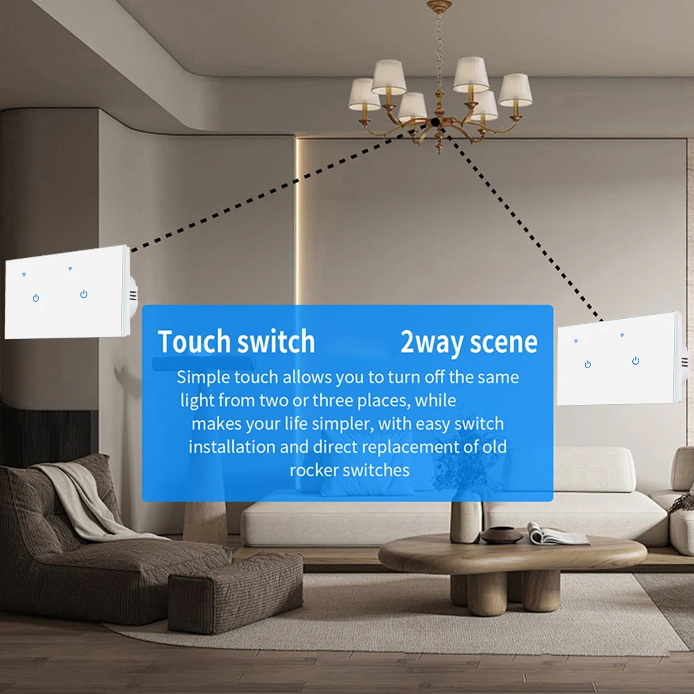 

For Smart Life App 2 Way Touch Switch Smart WiFi Touch Switch 146*86*35mm 2 Way Touch Switch For Lamps PC Plastic Shell