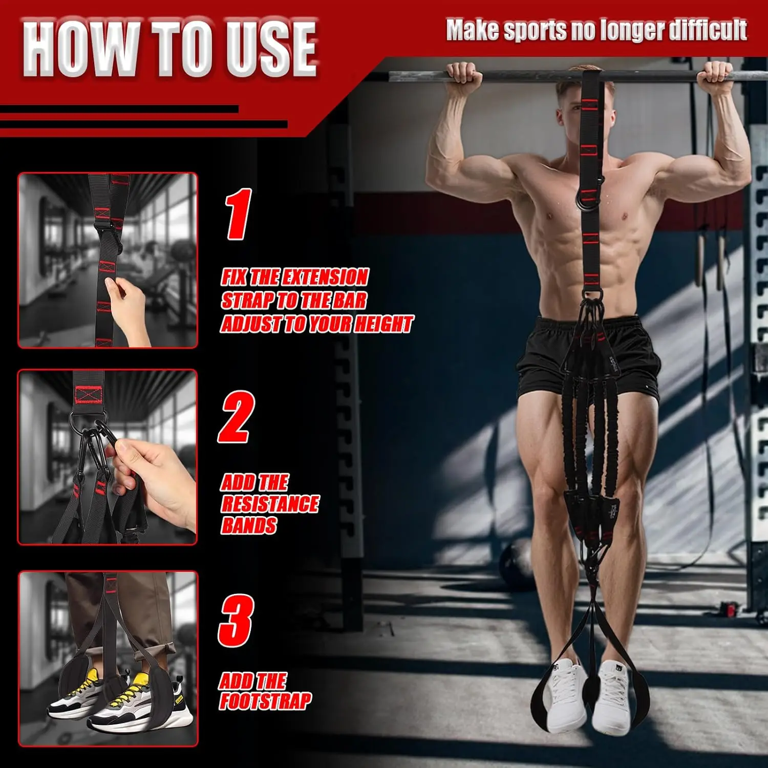 Pull Up Assistance Bands Heavy Duty Pull Up Workout Band with Feet Rest 4 Pull Up Bands Assistance Bands for Pull-Up Body Stretc