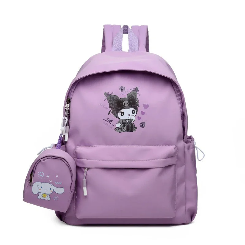 

Sanrio Nylon School Backpack for Student Cute Kuromi Kids Bookbag with Coin Purse Pendant Lightweight Student College Rucksack