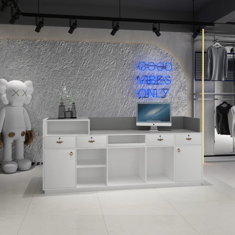 custom.Customer Service Reception Desk White Front Desk Reception Counter Table Checkout Cash Counter Stand