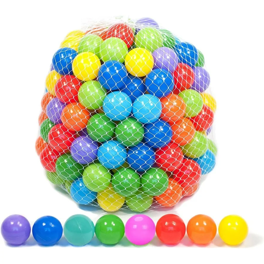 Mini bolas de plástico macio, 200 contagens com 8 cores vibrantes, à prova de esmagamento, sem bordas afiadas, ftalato não tóxico e sem BPA para B
