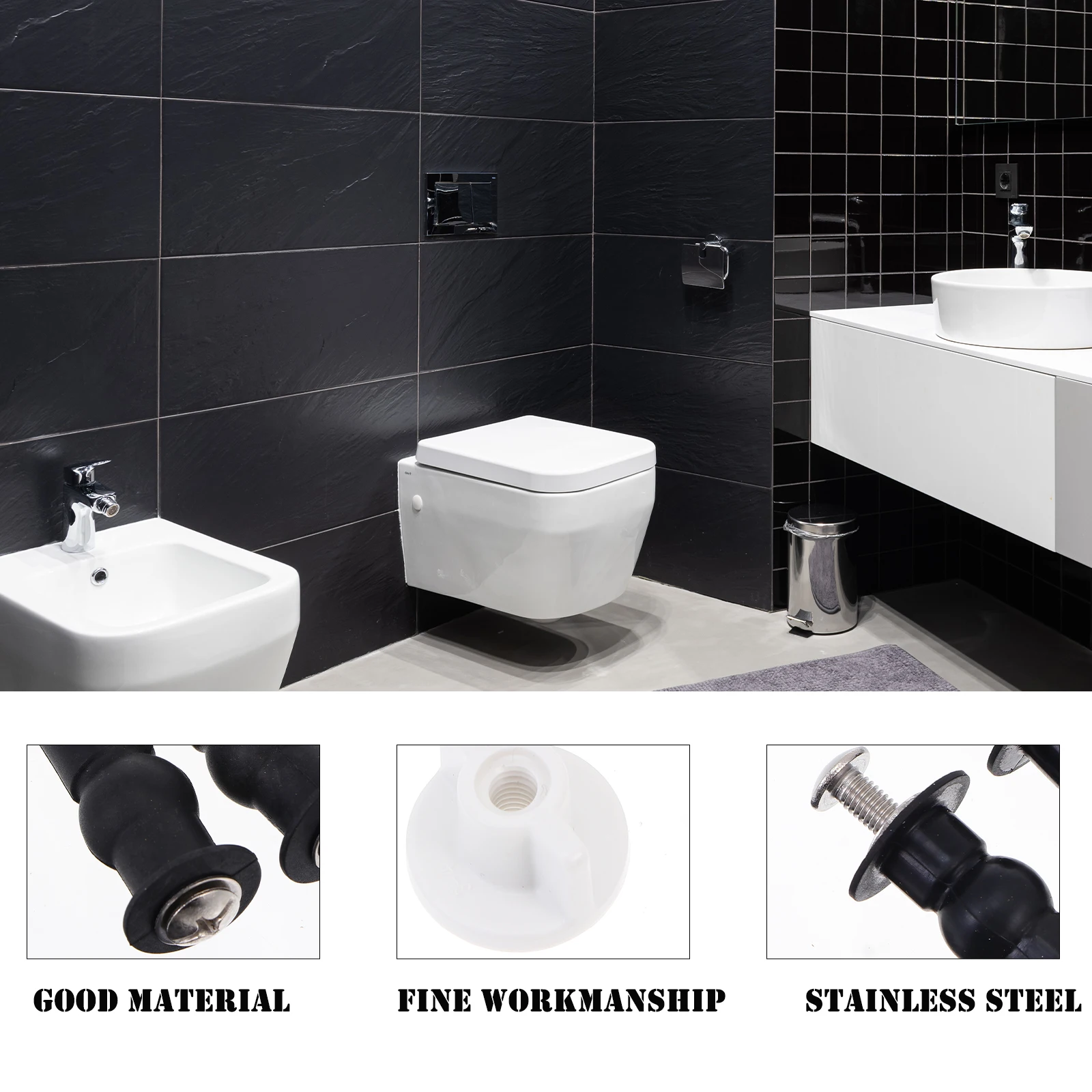 

1Set Toilet Seat Replacement Parts Screws Bolts Universal Sturdy Stainless Steel Rubber Hinges Installation Accessories Kit