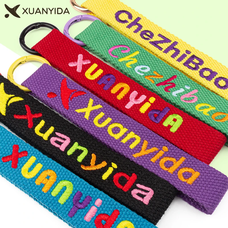 Personalized Your Text Keychain Custom Embroidery Key Chain Logo Customized Keyring Keyholder Backpack Pendant Gifts Keychains