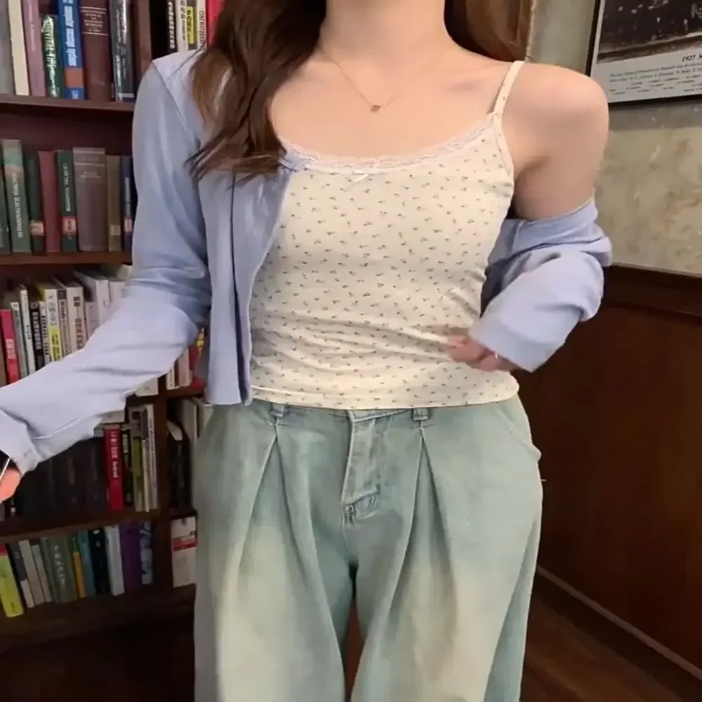 Élégant dentelle fleur imprimé Camis 2025 Y2K mince Sexy gilet hauts floraux taille unique débardeurs floraux printemps
