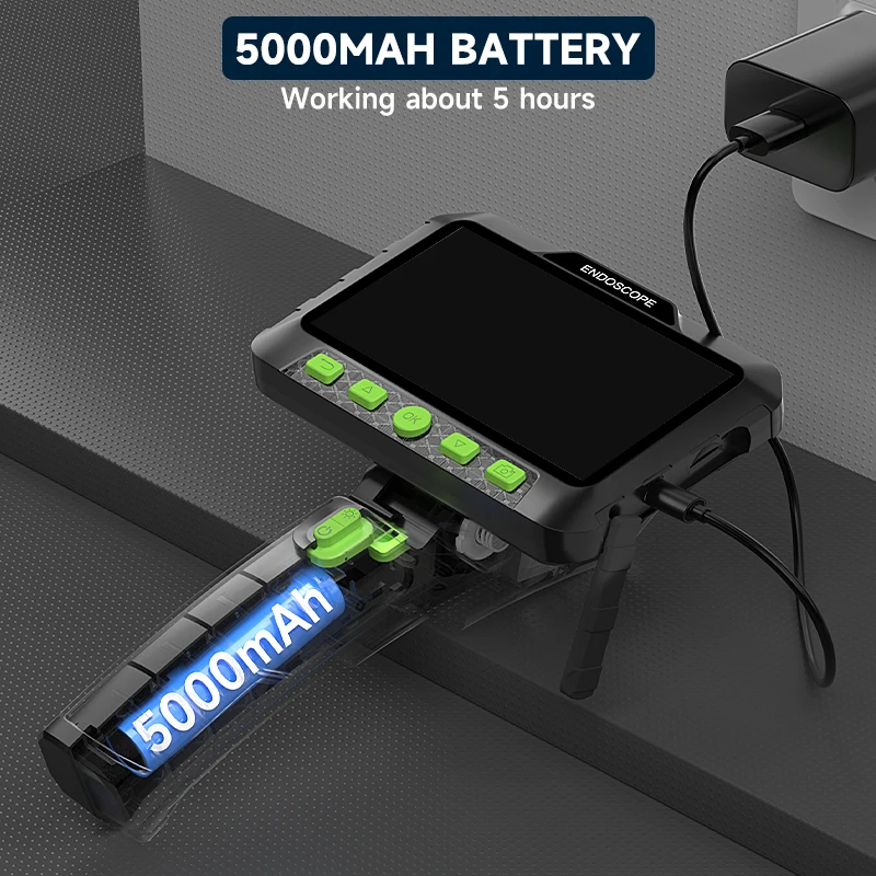 360 Degree Auto Rotate Endoscope 5'' IPS Screen 9.5MM HD1080P Dual Triple Camera Car Inspection Borescope Tool Case 32GB TF Card