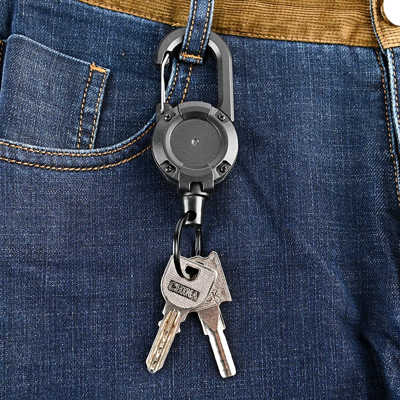 Outdoor Fishing Backpack Wire Rope Lure Retractable Buckle Anti-Lost Hand Rope Easy Pull Buckle Backpack Key Hook