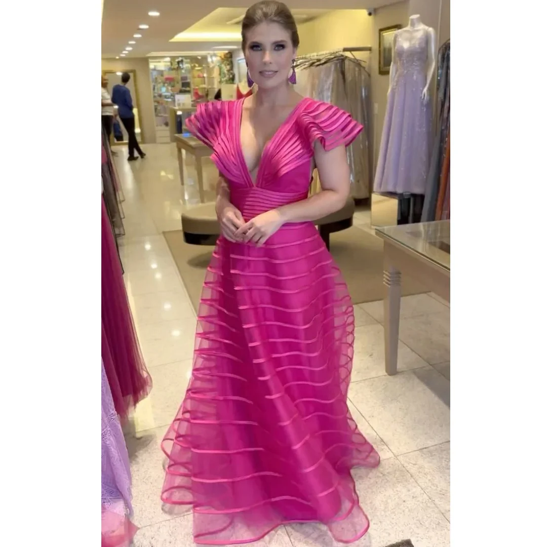 

A Line Evening Dresses 2025 V Neck Arabic robes de soirée Organza Prom Gowns Layered Wedding Party Dress Customized