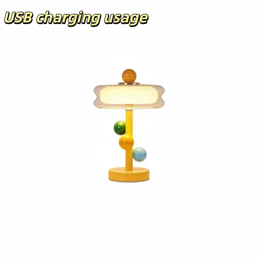 Cute Macaron Color Table Lamp Dimmable Color Contrast Desk Lamp Rechargeable Creative Glass Shade Bedside Lamp Home Decor
