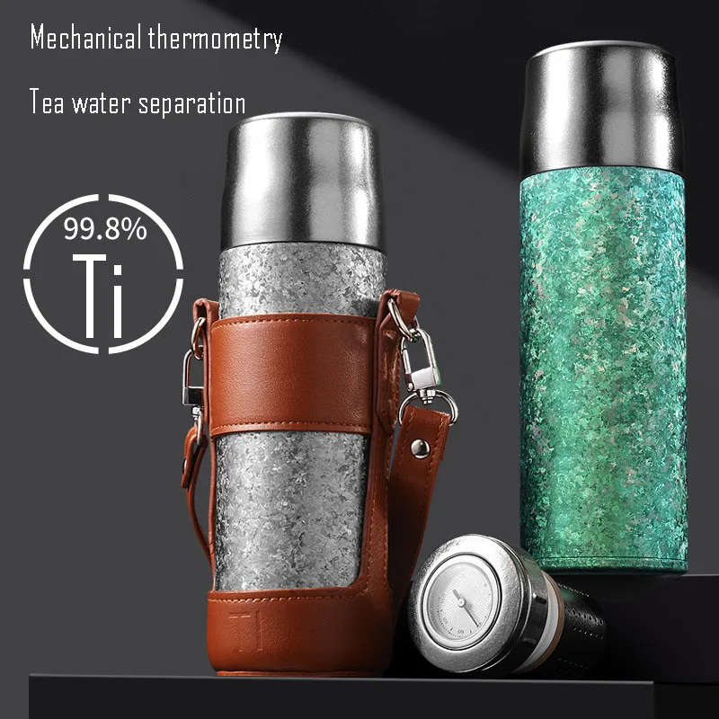 

Double Layer Pure Titanium Thermos Cup With Cup Sleeve,Vacuum Flasks,Mechanical Display Temperature Drinkware,Water Bottle,500ml