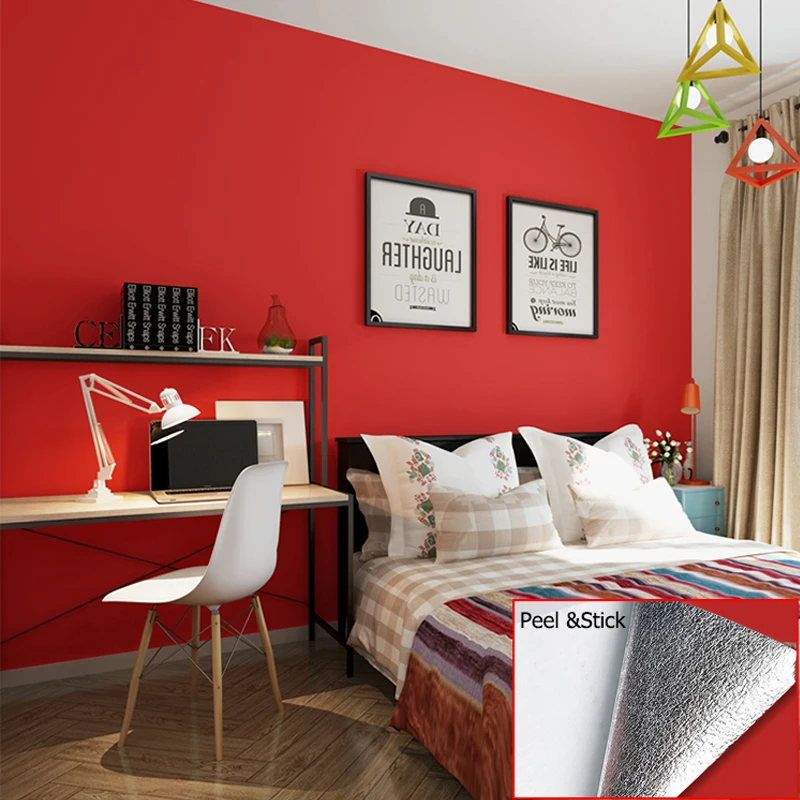 Matte Plain Red Wallpaper Self Adhesive Wallpapers Home Decor Peel and Stick Wall Sticker for Liivng Room Bedroom