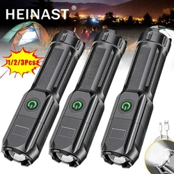 Powerful LED Flashlight USB Rechargeable Torch Portable Zoomable Camping Light 3 Lighting Modes for Outdoor Hiking Emergency