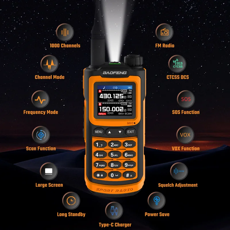 BAOFENG-UV-20 Long Range Walkie Talkie, Seção Multi, Suporte Civil, Tipo-C, Impermeável, Alta Potência, De Mão, Rádio em Dois Sentidos