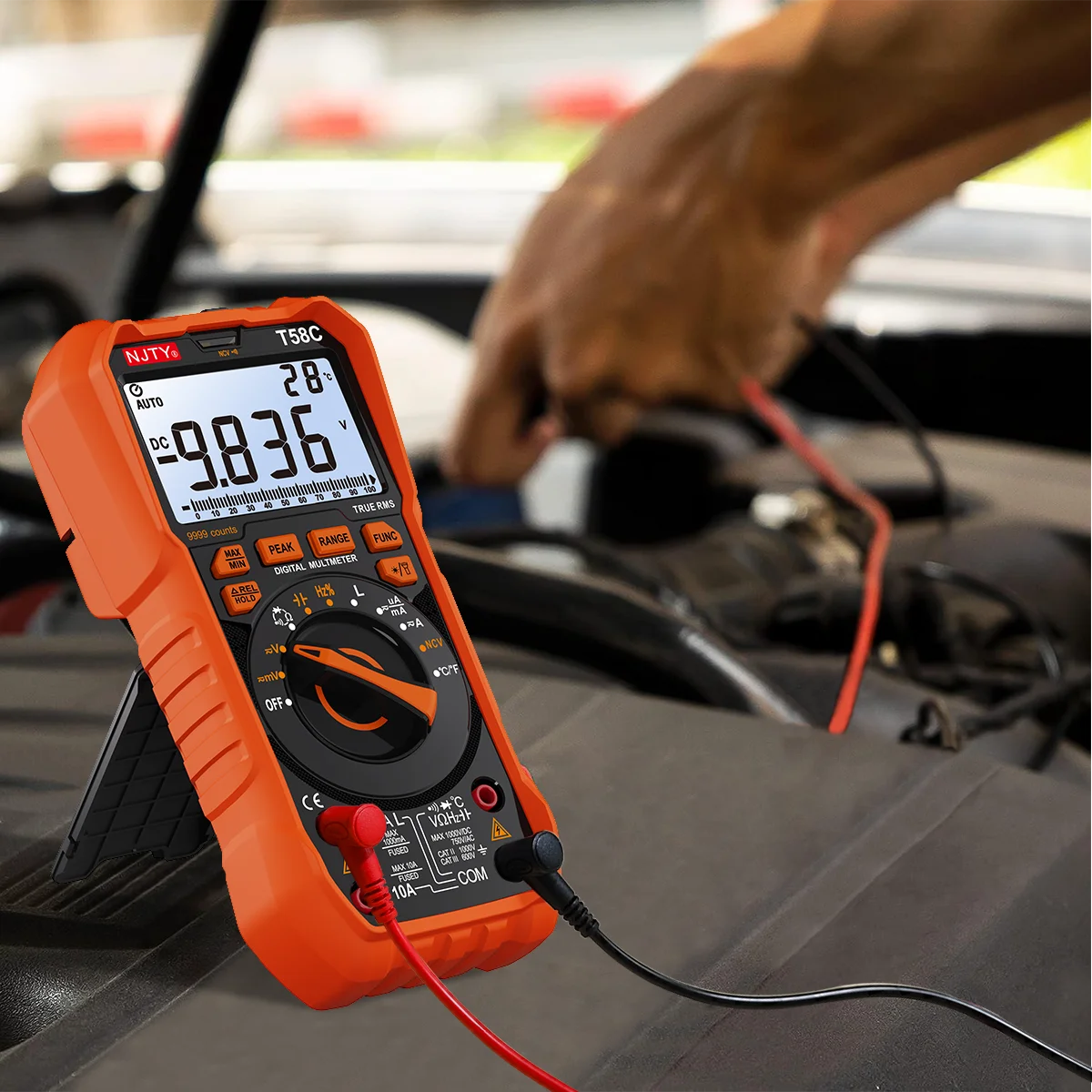 T58B T58C Professionelles Kfz-Multimeter 9999 zählt digitales Voltmeter mit automatischer Bereichswahl, Überlastschutz, Auto-Inspektionswerkzeug