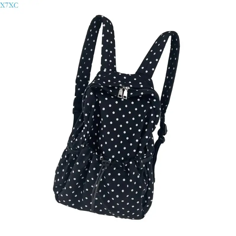 X7XC Student School Bag Travel Backpacks Drawstring Backpacks Polkas Dot Backpacks Japanese Styles Casual Daypacks for Girl