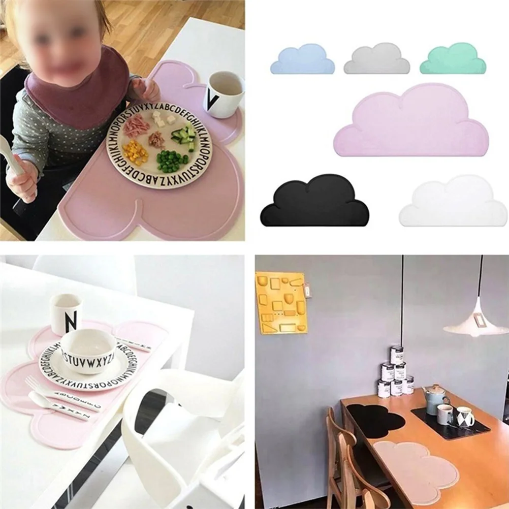

2 pcs Silicone Cloud Placemats Heat Insulation Non-Slip Table Mat Bowl Plate Pot Pad Kids Pet Dining Light Green Yellow