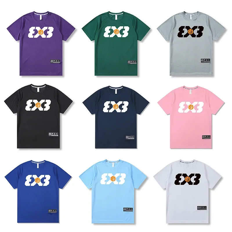 2024 Loose Men Running Outdoor Street Basketball Gym Short Sleeve Letter Print T Shirt Summer Quick Dry Fitness Bodybuilding