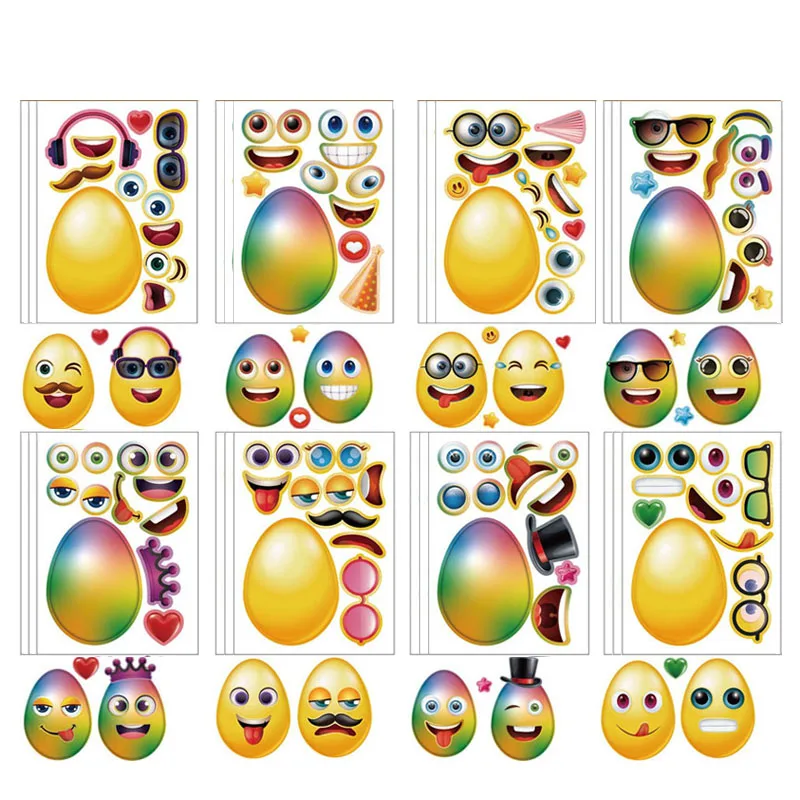 8-24sheets Make A Face Sticker Emoticon Pairing Make Your Own Easter Egg Stickers for Kids Party Favor Classic Children DIY Toys