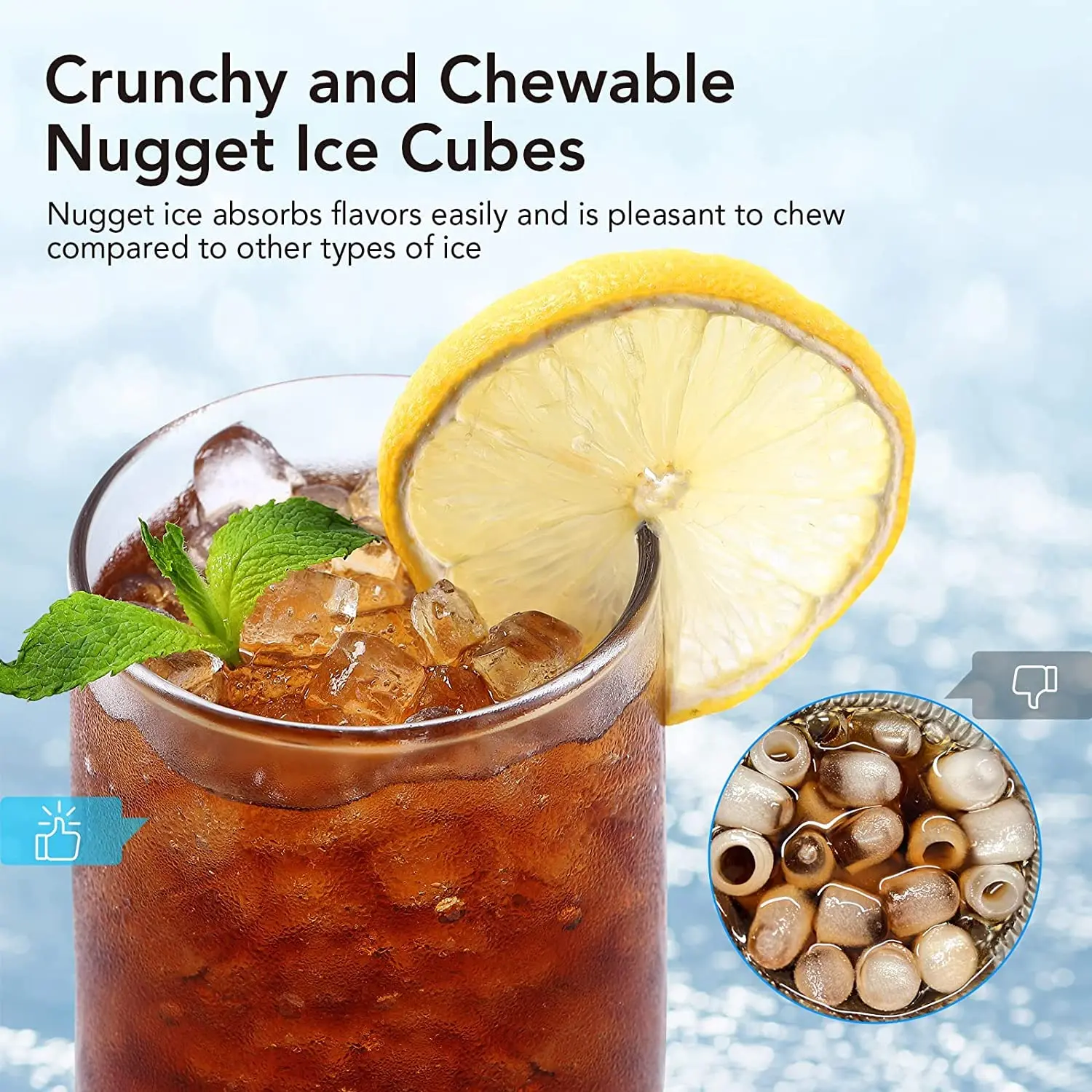 Ice Maker Countertop with Soft Chewable Ice,10,000pcs/33Lbs/Day,Portable Ice Machine with Ice Scoop,Self-Cleaning Timer Function