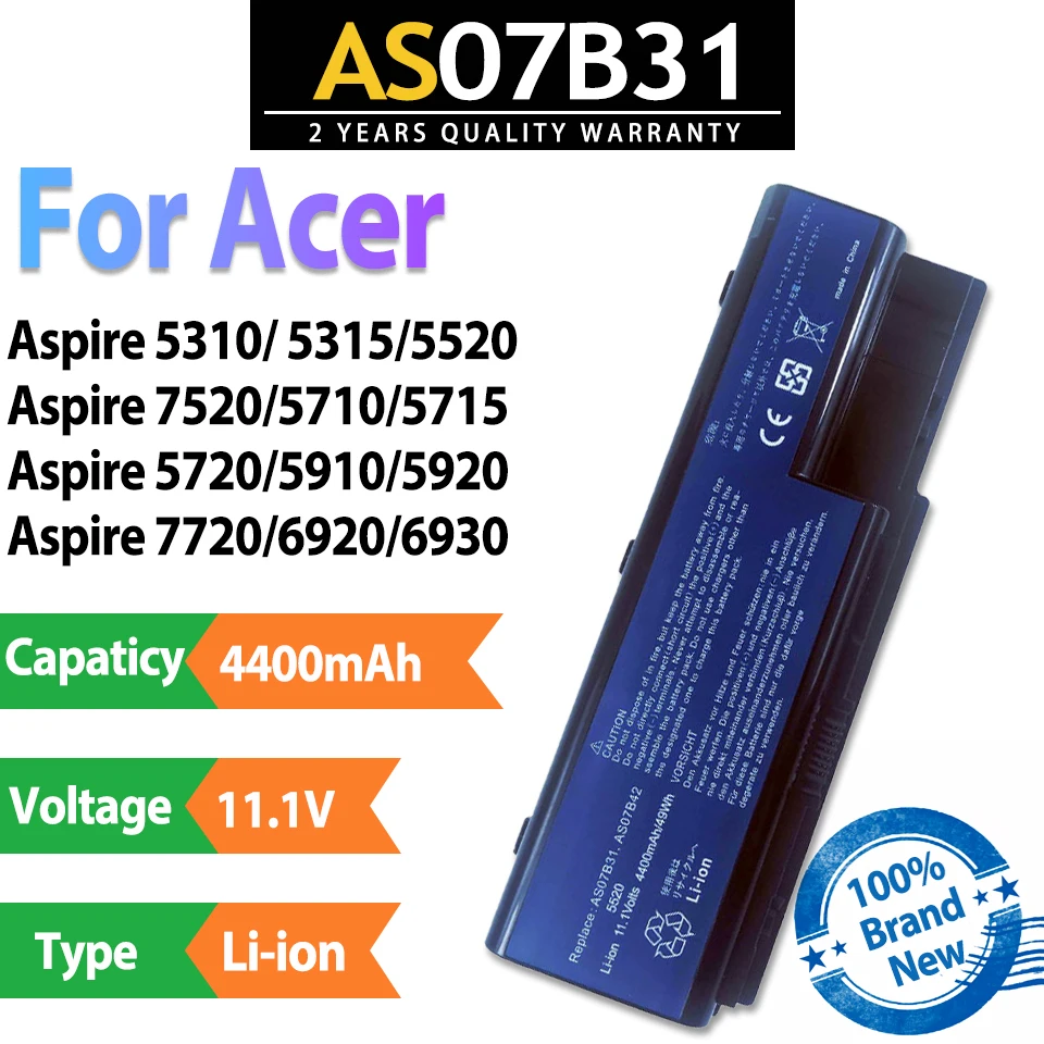 AS07B31 4400mAh 11.1V Laptop Battery For Acer Aspire 5310 5315 5520 7520 5710 5715 5720 5910 5920 7720 6920 6930 EasyNote LJ61