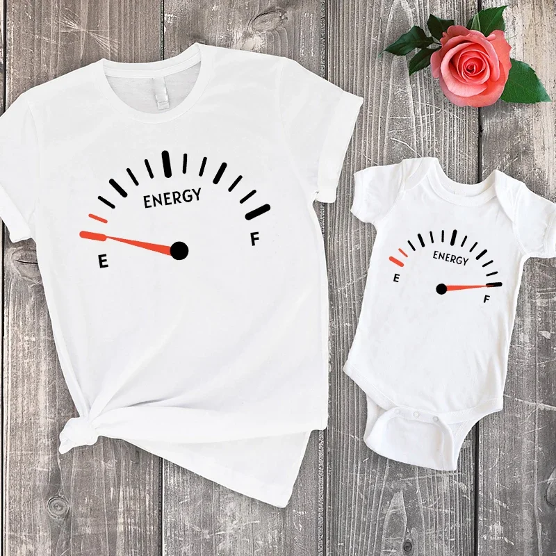 Matching T-shirts for Daddy Baby Kids Energy Gauge for Dad Son or Daughter T-shirt First Father's Day Gift Cute Family Tee L