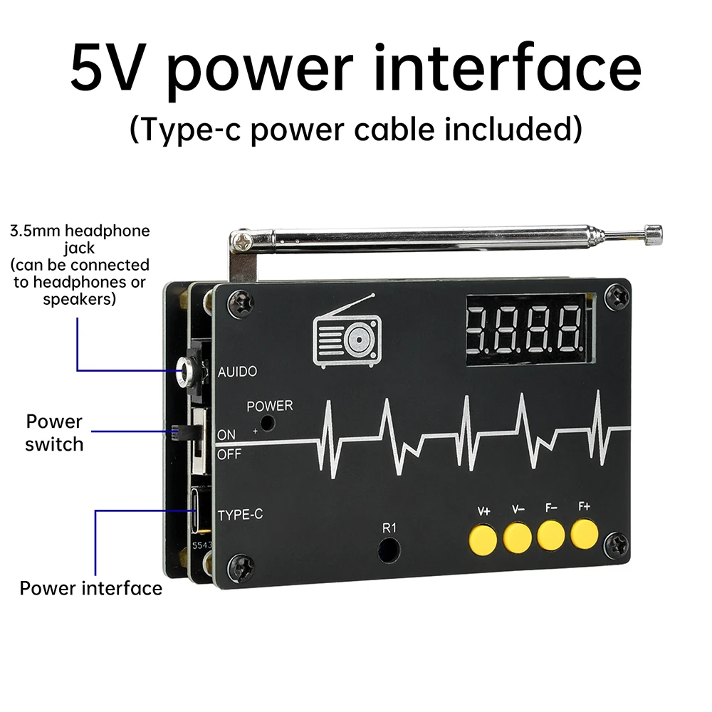 DIY FM Radio Electronic Kit Adjustable Frequency 87-108MHz Digital Display  Type-C Interface  Electronic Soldering Projects
