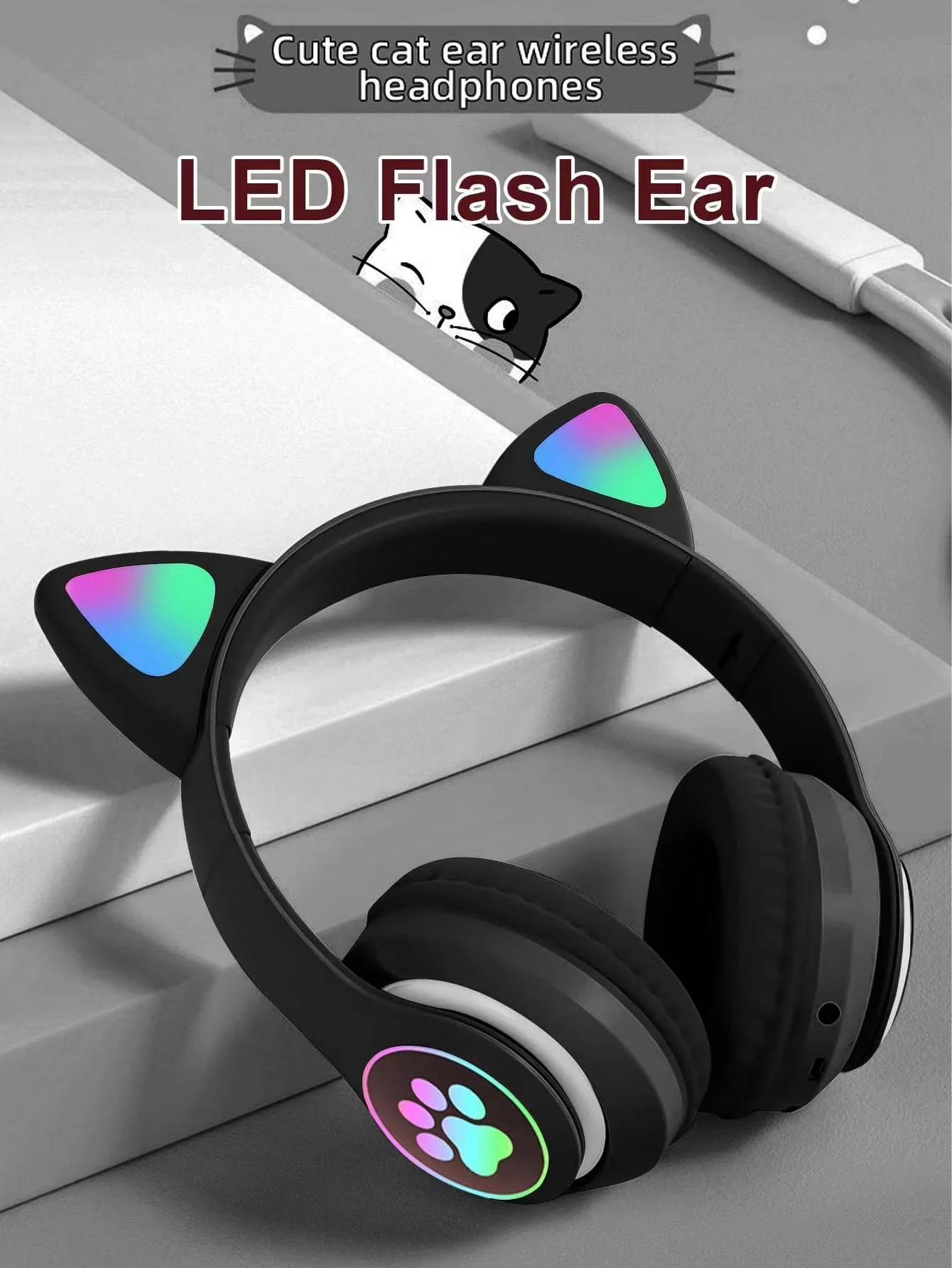 หูฟังไร้สาย Bluetooth อายุการใช้งานแบตเตอรี่ยาวนาน คุณภาพเสียงสูงสําหรับชุดหูฟังหูแมวสําหรับหูฟังเกมเพลง