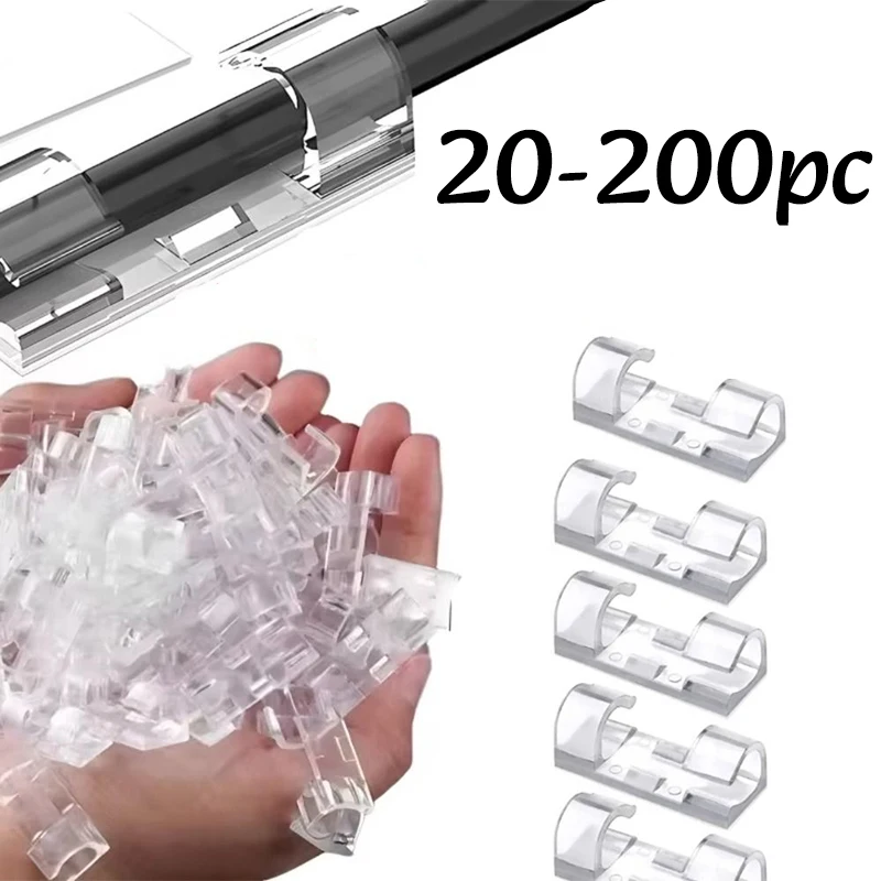 20-200 Stück Selbstklebende Kabelmanagement-Clips Transparente Kunststoff-Kabelclips für Kabelmanagement TV PC USB Kabel-Organizer