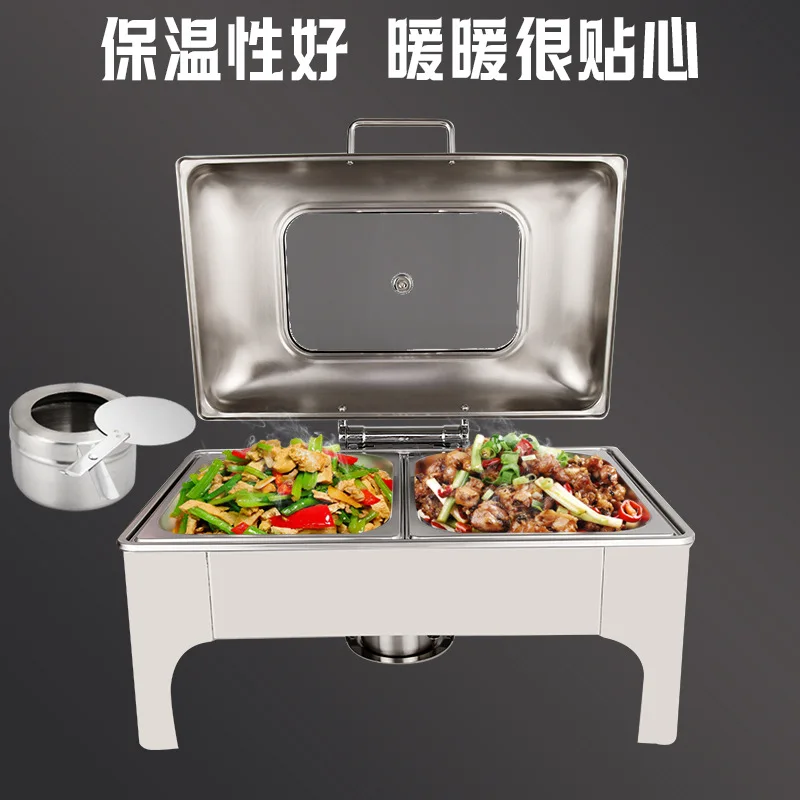 Stainless Steel Buffet Furnace Square Hotel Restaurant Heating Visual Cover Insulation  Commercial Buffy