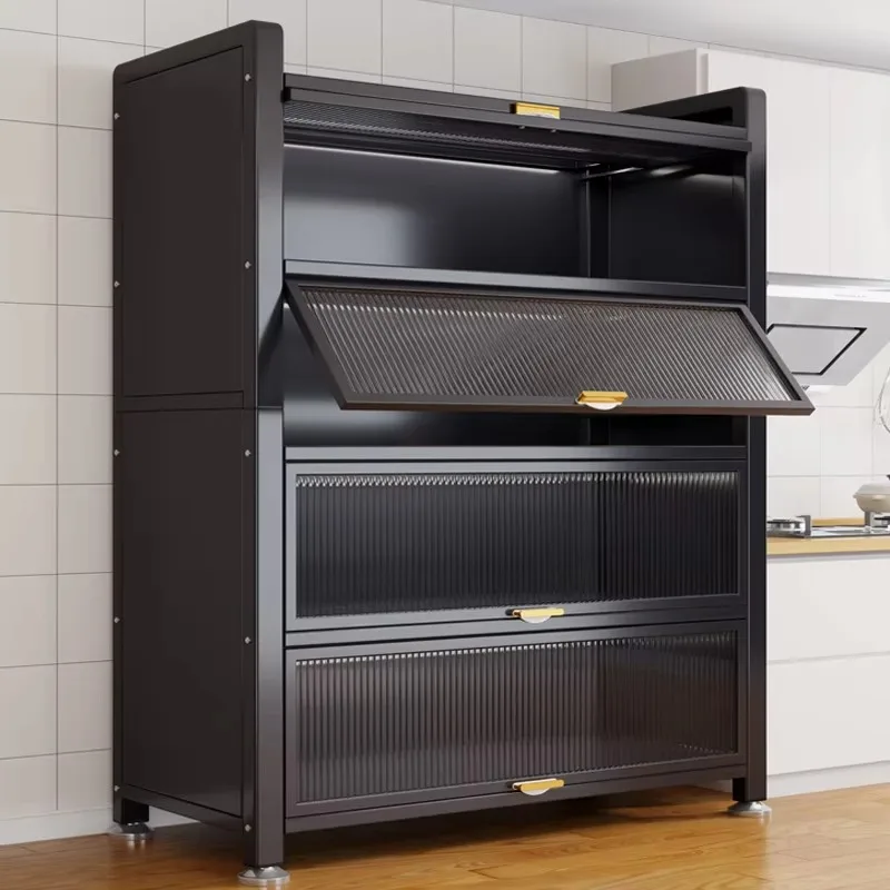 High Quality Kitchen Carbon Steel Movable Tiered Storage Rack Large Capacity Appliance Storage Cabinet with Dustproof Door