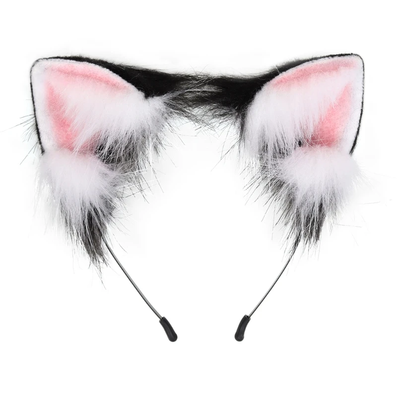 Orecchie da gatto animali da donna cerchio per capelli peluche peloso Lolita fascia fatta a mano Anime per Halloween accessori Cosplay di natale