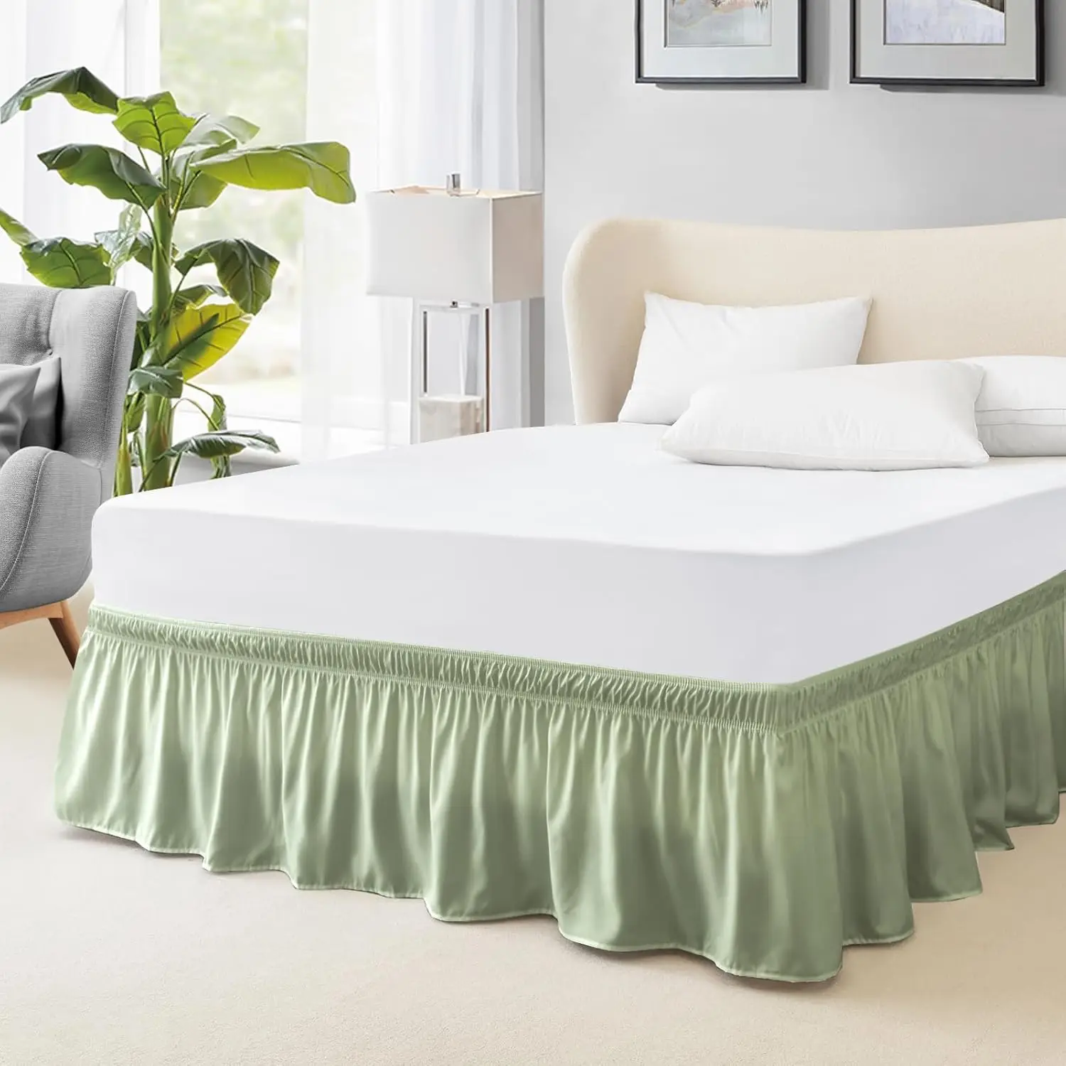 

Twin Bed Skirt, Elastic Wrap Around Bed Skirt Twin Bed, Easy Fit With 15-Inch Tailored Drop, Hotel Quality Bed Skirts For