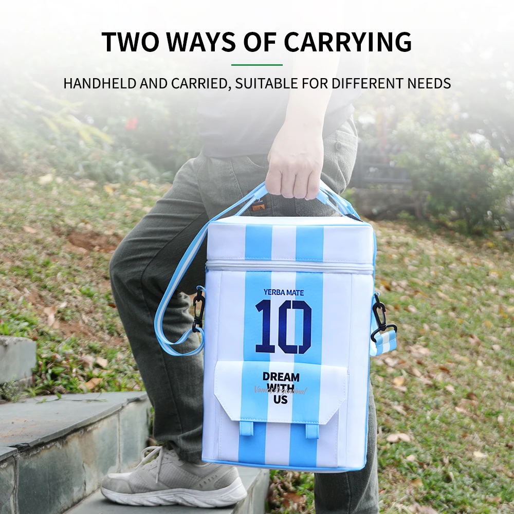 CUOPRU Argentina Football Captain No.10 Style Matera Bag, Premium Waterproof 2 Wine Bottle Pockets Portable Bag for Mate