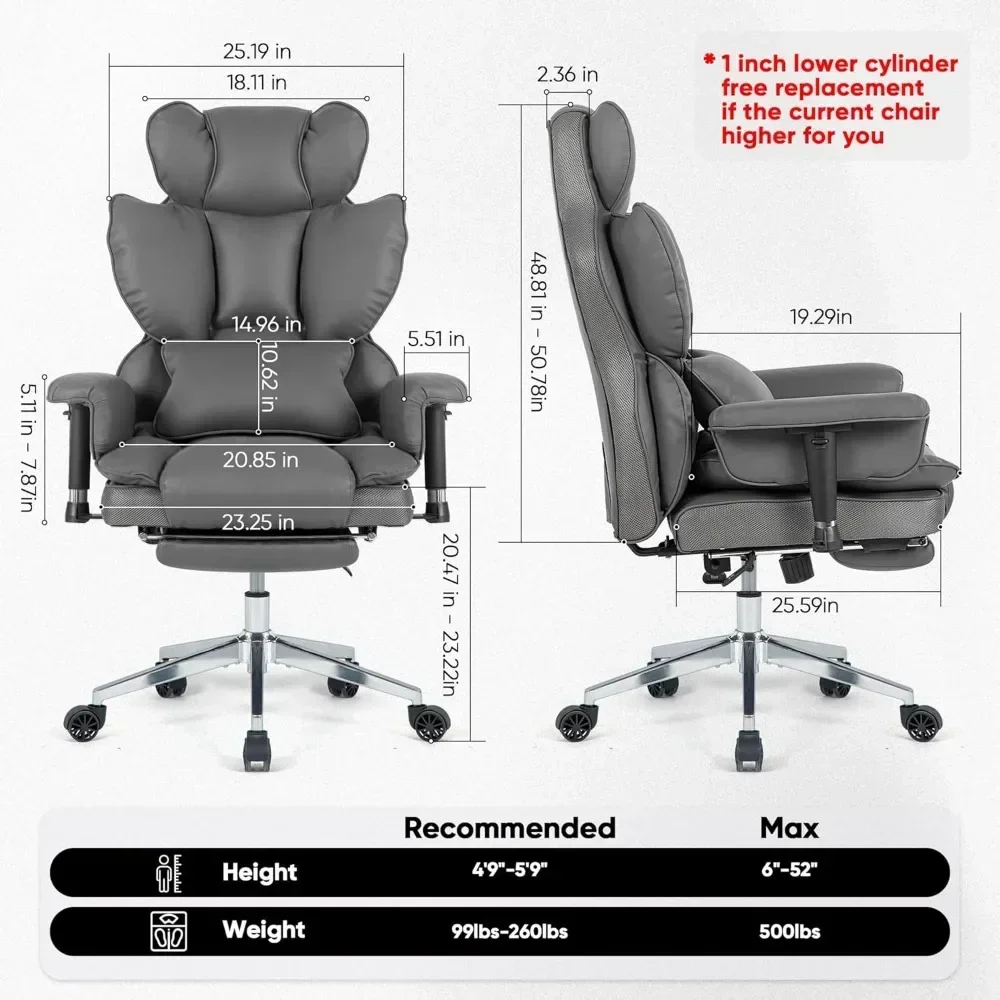 Office Chair with Footrest, Big and Tall Office Chair, Ergonomic High Back Executive Office Chair