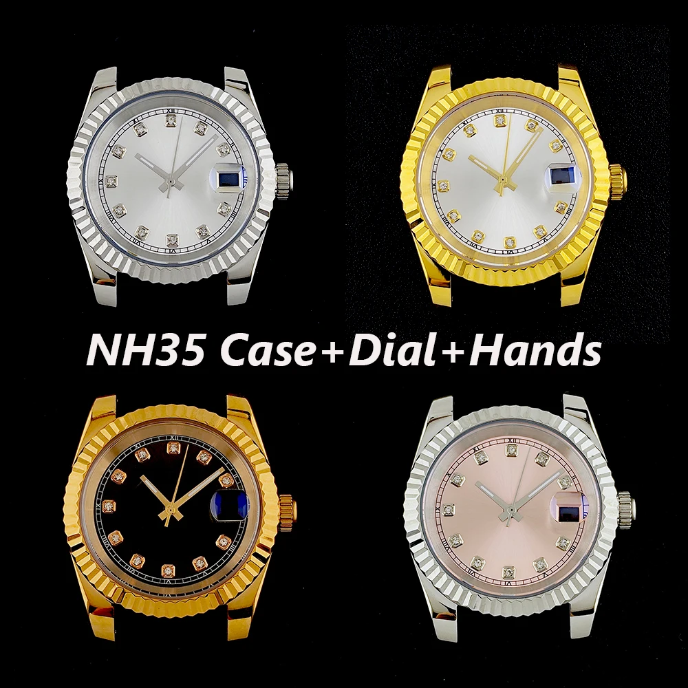 NH35 case 36/39mm stainless steel case custom logo diamond dial suitable for NH35 movement watch accessories