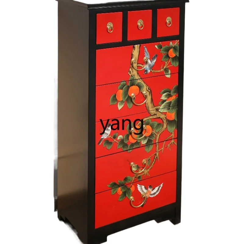 L'm'm New Chinese Style Painted Eight Spares Cabinet National Style Corner Bedroom Solid Wood Drawer Curio Cabinet