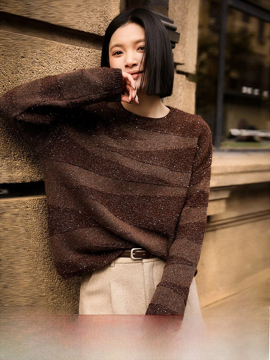 

iny Tead Knitted Wool Camere round Ne Sweater Women's Ele Sle Soft Long Sve Warm Fce Ladies Knitwear