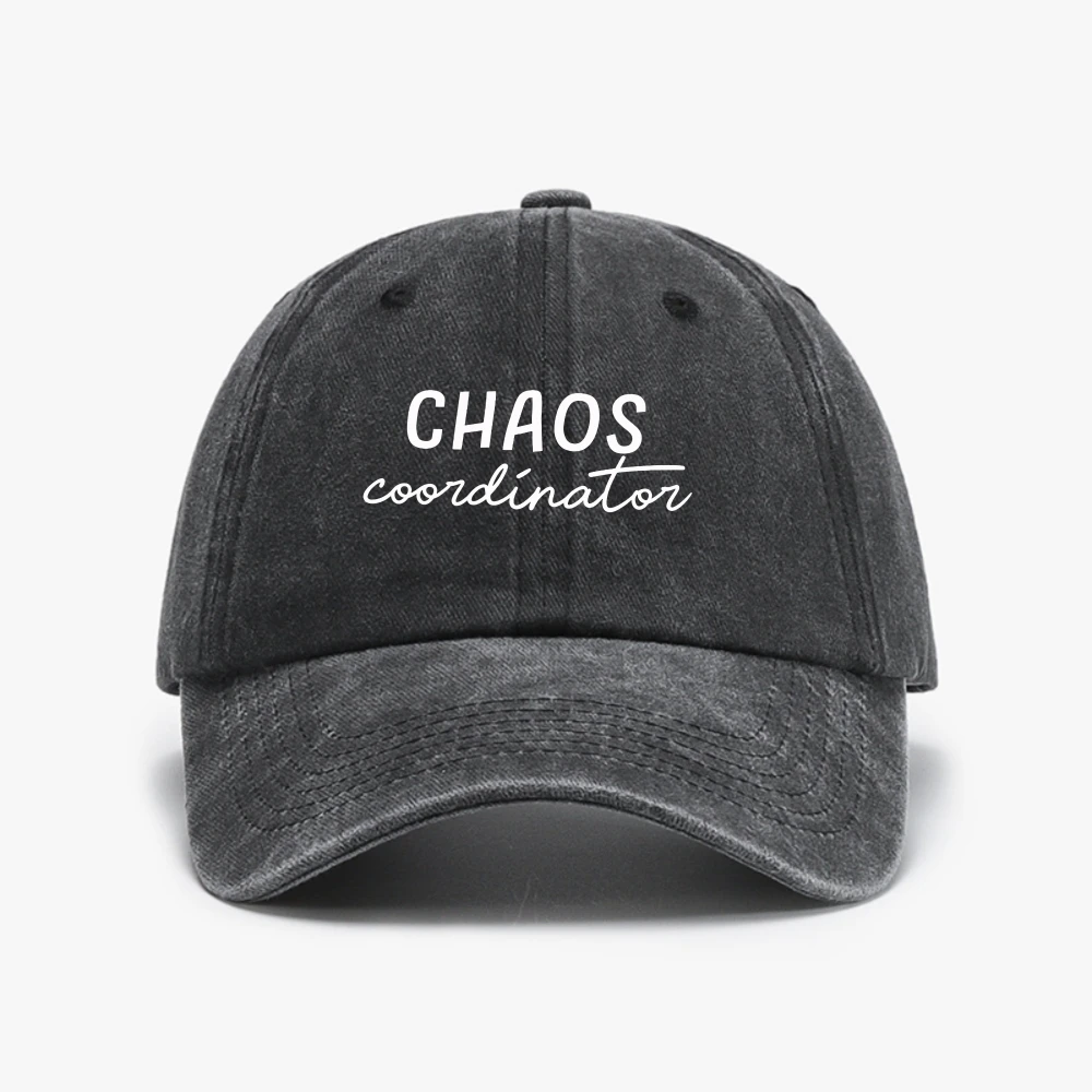 New Chaos Coordinator Letters Print Washed Baseball Cap for Women Harajuku Funny Graphic Summer Distressed hat