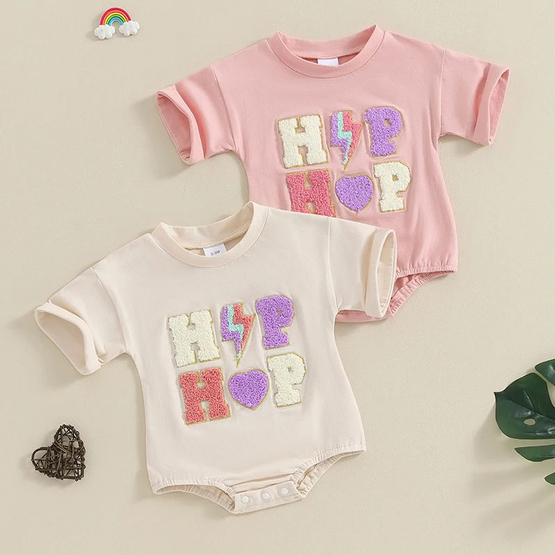 

Newborn Baby Girl Boy Easter Outfit Short Sleeve Letter Print Oversized Romper Infant Bunny Summer Clothes