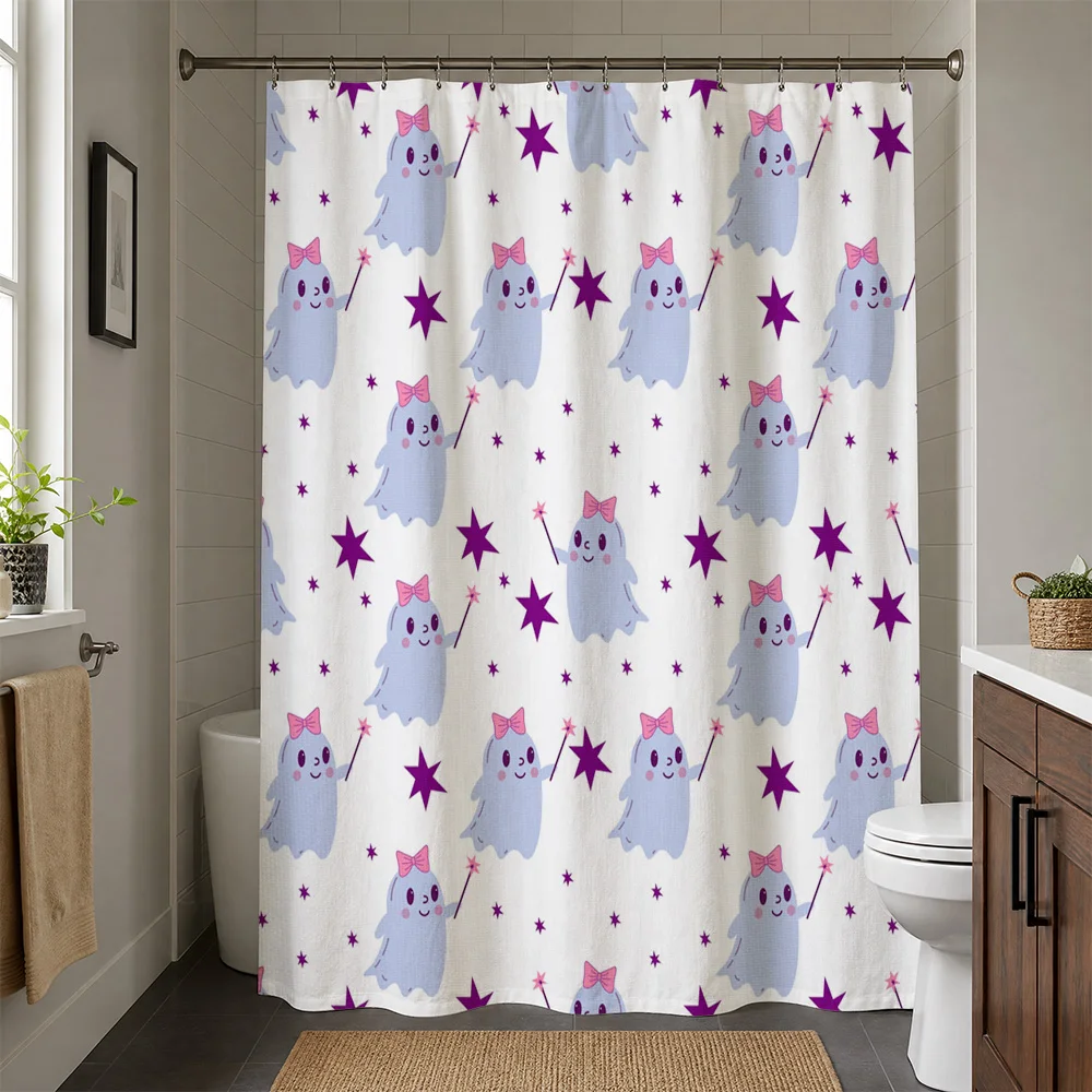 Adorable Cartoon Princess Shower Curtain Cute Bathroom Decor Waterproof Mesh Curtain for Kids Novelty Washable Stars Kids Bathro
