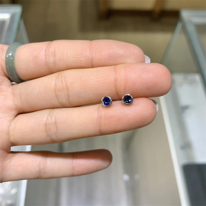 YULEM 925 Sterling Silver Studs 3mm Real Natural Sapphire for Women Daily Wear Stud Earrings