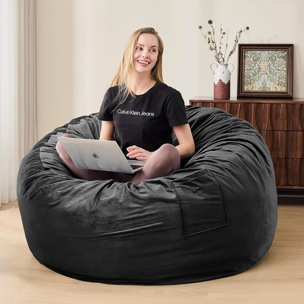 

Bean Bag Chair Adults - BeanBag Chairs Soft Cover - Furniture Round Fluffy Couch Sofa Living Room Lounge Bedroom College Dorm