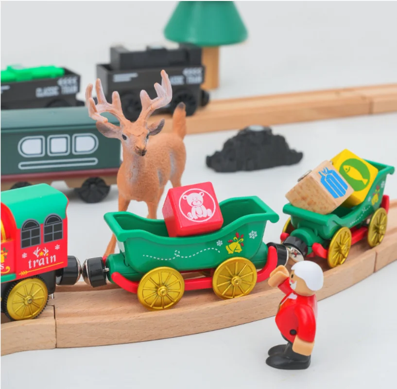 고품질 목재 트랙 전동 소형 기차 목재 트랙 장난감과 호환 가능 3세에서 7세 어린이용 W05